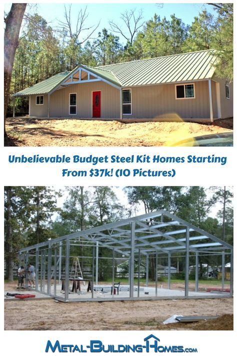 House Kits With Prices, Steel Building Homes Interior, Metal House Kits, Mueller Metal Buildings, Metal Building Home Kits, Prefab Homes Affordable, Metal Building Homes Cost, Small Metal Building Homes, Steel Home Kits