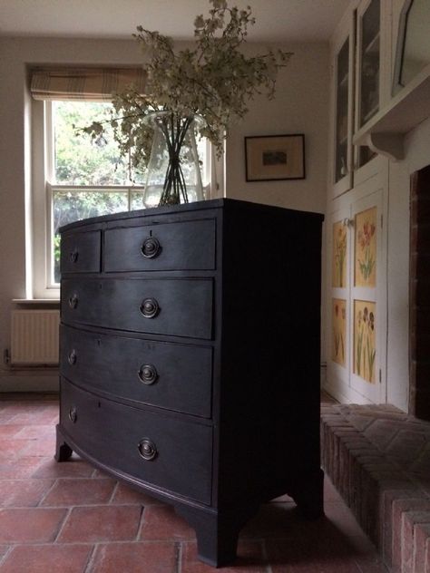 Black Painted Chest Of Drawers, Used Bedroom Furniture, Rustic Chest Of Drawers, Hall Chest, Black Chest Of Drawers, Painted Chest Of Drawers, Pine Bedroom Furniture, Pine Bedroom, Country Cottage Interiors