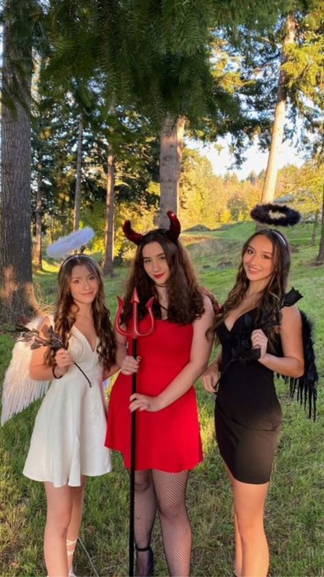 trio halloween costumes, trio costume ideas, trio halloween ideas, halloween costume ideas 3 Girl Halloween Costumes, Halloweenský Makeup, Kostum Halloween, Angel Halloween Costumes, Kostuum Halloween, Cute Group Halloween Costumes, Matching Halloween Costumes, Trio Halloween Costumes, Pretty Halloween Costumes