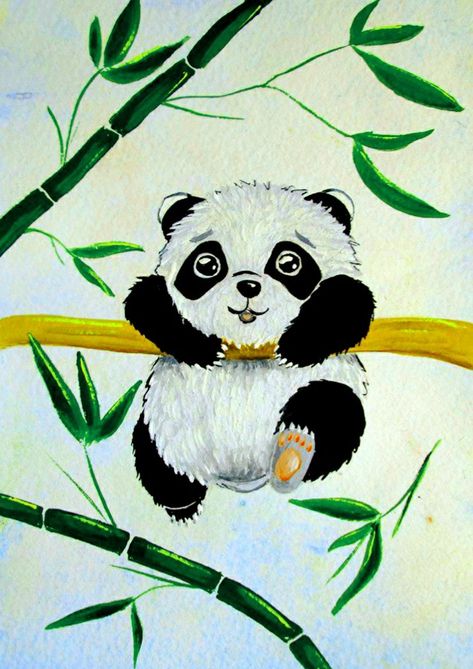 Panda Painting Acrylic, Easy Animal Paintings, Panda Canvas Painting, Panda Watercolor Painting, Panda Painting, Simple Canvas Paintings, Oil Pastel Drawings, Canvas Painting Designs, Canvas Painting Diy