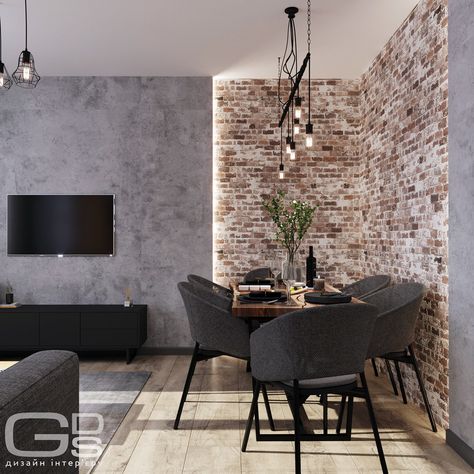 Loft Wall Design, Decorative Brick Wall Interior, Industrial Brick Wall Living Room, Wall Brick Design Interiors, Living Room Loft Style, Interior Brick Wall Ideas, Brick Wall Design Ideas, Loft Apartment Ideas, Industrial Style Apartment