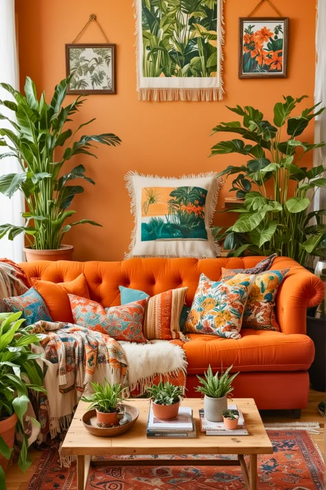 20 Orange Couch Living Room Ideas You Hardly See Before – The Crafty Hacks Orange Couch Living Room Ideas, Orange Couch Living Room, Philly Apartment, Toronto Apartment, Couch Living Room Ideas, Distressed Wood Furniture, Bold Living Room, Cozy Scandinavian, Orange Couch