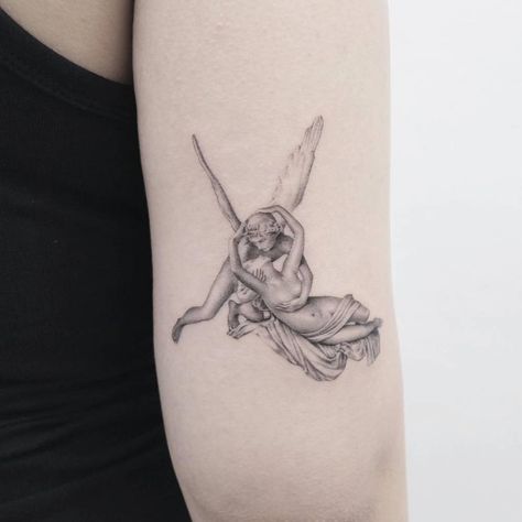 Psyche Revived by Cupid's Kiss” by Antonio Cupid And Psyche Tattoo, Psyche Tattoo, Europe Tattoos, Classical Art Tattoo, Persephone Tattoo, Kiss Tattoo, Amor Tattoo, Cupid Tattoo, Kiss Tattoos