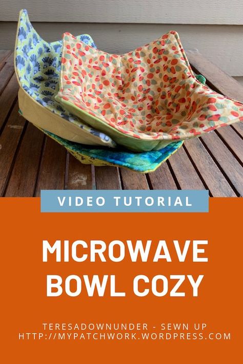 Microwave Bowl Cozy, Diy Sy, Fat Quarter Projects, Bowl Cozy, Microwave Bowls, Fabric Bowls, Sew Ins, Costura Diy, Beginner Sewing Projects Easy