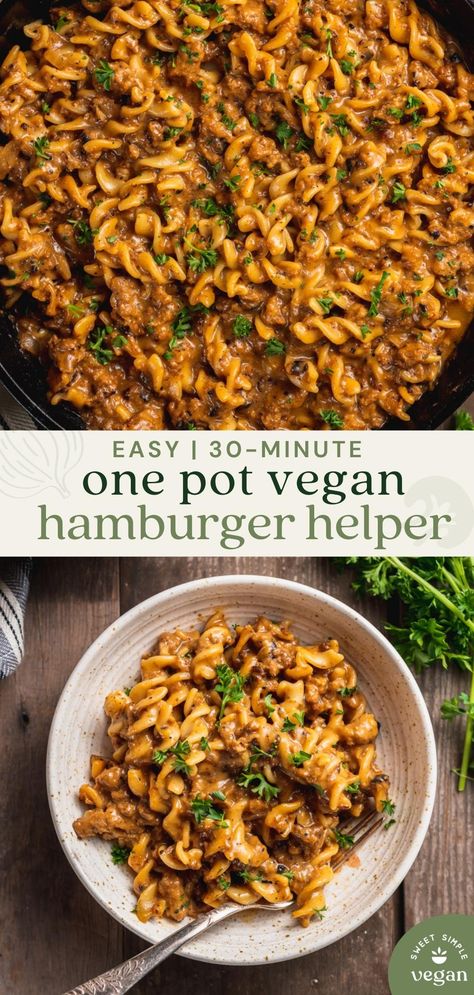 Vegan Quick Meals, Recipes For Dinner Vegan, Simple Vegan Meals, Hamburger Helper Cheeseburger, Simple Vegan Dinner, Quick Vegan Dinner, Vegan Hamburger Helper, Vegan Hamburger, Vegan Cheeseburger