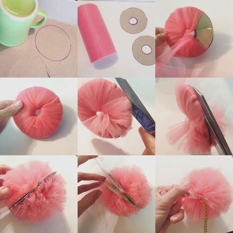 Trash To Couture: DIY Pom Pom key chain Pompon Tulle, Pompon Diy, Tulle Crafts, Trash To Couture, Diy Tulle, Tulle Poms, Baby Deco, Diy Pom Poms, Cool Keychains