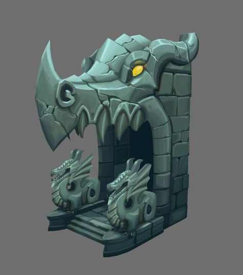 ArtStation - Dragon Dungeon Entrance, Stephanie Coleman: D&d Dragons, Stylized Dungeon, Dungeon Entrance, Dragon Dungeon, Artstation Dragon, Stone Dragon, 3d Karakter, Props Concept, Hand Painted Textures