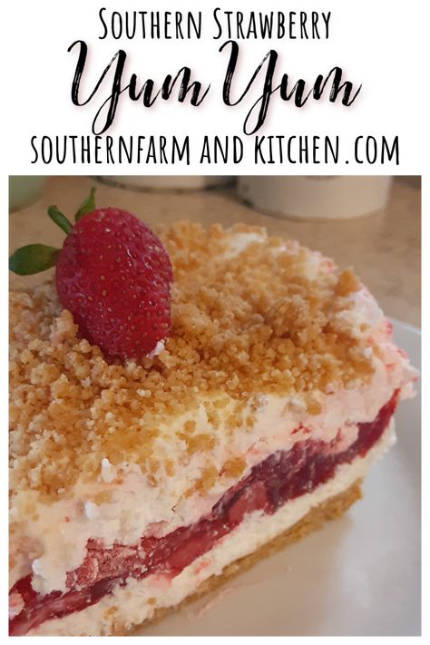 Strawberry Ladyfinger Dessert, Strawberry Cheesecake Dessert Recipes, Kathys Southern Kitchen, Strawberry Graham Cracker Dessert, Strawberry Yum Yum Recipe, Diy Dessert Recipes, No Bake Strawberry Delight, Summer Strawberry Desserts, My Pins Saved