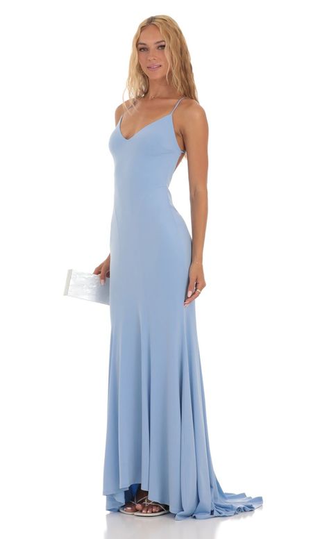 Bridesmaid Dresses Long Blue, Tight Prom Dresses, Light Blue Prom Dress, Deb Dresses, Winter Formal Dresses, Open Back Maxi Dress, Long Blue Dress, Lucy In The Sky, Homecoming Dresses Long