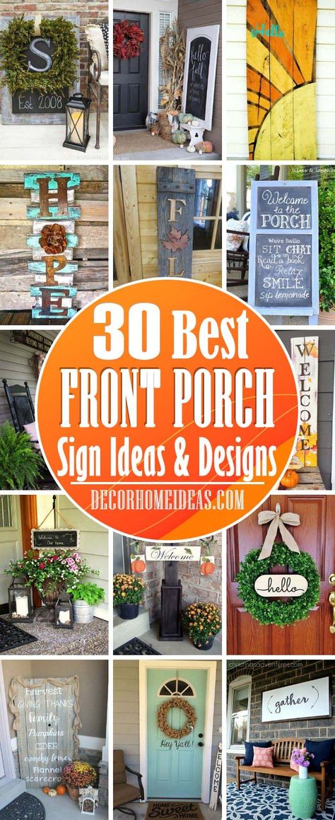 Best Front Porch Sign Ideas. DIY front porch sign ideas to make your home more welcoming and inviting. Budget-friendly projects that you can do in no time. #diy #sign #porch #decorhomeideas Front Porch Sign Ideas, Porch Sign Ideas, Summer Porch Signs, Porch Wall Decor, Porch Wood, Small Front Gardens, Outdoor Welcome Sign, Welcome Signs Front Door, Diy Front Porch