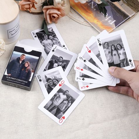 Rediscover the joy of a card game but with a personal twist. Our Personalized playing cards let you imprint your precious memories, transforming ordinary gaming cards into a unique card set. Don't miss it as a unique christmas gift for boyfriend, mom, dad, husband or grandma!  ▪️ Please send high-definition pictures for better printing results. ▪️ Resolution > 822 x 1122 pixels. ▪️ If there are more than 16 pictures, please put them in one folder and provide a download link. ▪️ The jokers will default to print the Joker Illustration unless photo specified. ▪️ If you want black and white prints, please convert the photos to black and white before sending them. 🔶Real playing cards ------------------------- All cards are made from cardstock material that has a blue core.  Silky smooth with e Personalised Gifts For Boyfriend, Personalized Card Deck, Little Gift For Boyfriend, Homemade Gift Cards, Christmas Custom, Christmas Gift Friends, Gift For Family, Photo Diy Gifts, Personal Gifts