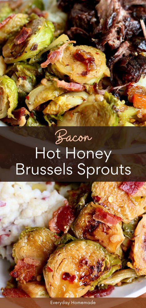 Elevate your fall food game with Bacon Hot Honey Brussels Sprouts! This recipe turns Brussels sprouts into a delightful side dish or fancy appetizer with the perfect blend of smoky bacon and spicy-sweet hot honey. Ideal for fall cooking and football gatherings, these sprouts bring a gourmet touch to any meal. Enjoy a delicious, crowd-pleasing treat this season! Brussel Sprout Hot Honey, Brussel Sprout Recipes With Bacon Honey, Cheese Brussel Sprout Recipes, Airfryer Brussel Sprouts And Bacon, Brussel Sprout Recipes With Parmesan, Burnt Brussel Sprouts Recipe, Braised Brussel Sprouts With Bacon, Candied Bacon Brussel Sprouts, Bacon Entree Recipes