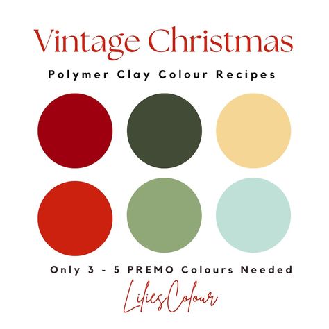 Color Pallet Christmas, Clay Colour Mixing, Clay Color Recipe, Christmas Polymer Clay, Color Recipe, Christmas Palette, Christmas Color Palette, Retro Color Palette, Colour Mixing