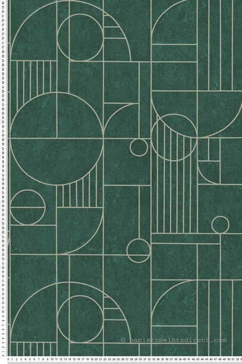 Ce papier peint arbore un magnifique fond vert tacheté qui met en avant des lignes dorées. Des motifs géométriques se dessinent, lignes droites et arrondies, ce papier peint mélange style graphique et rétro. Accompagné de mobilier en acier, la note vintage de ce décor ressortira sous son meilleur jour. Art Deco Design Graphics Pattern, Motif Art Deco 1920s, Art Deco Design Elements, Art Deco City, Art Deco Design Graphics, Art Deco Motifs, Style Graphique, Psd Texture, Lobby Ideas