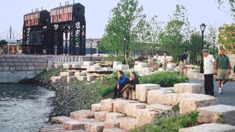 Gantry Plaza State Park - Landscape Architecture, Riverside Park, Park Landscape, Landscape Edging, River Park, Skyline View, Parking Design, Long Island City, Landscape Projects