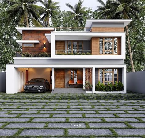 Kerala Home - Beautiful 😍✨🤍 Area : 2700 sqr ft Credits :... Kerala Home Exterior Design, Kerala Home Design Modern, Kerala Style House, Kerala Home Plans, Kerala Homes, Small House Design Kerala, Kerala Home Design, Building Front Designs, Exterior Elevation