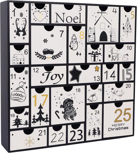 Black Wooden Advent Calendar: Countdown to Christmas has never been so exciting! This table wooden advent calendar is a festive decorative piece traditionally used to count or celebrate the days leading up to Christmas. Each acting as a drawer for every day from December 1st through 25th. The 25 drawers provide a place to store small gifts or treats that kids and adults can look forward to opening each day Christmas Tree Table Decorations, Felt Dog Ornament, Advent Calendar Boxes, Xmas Gifts For Kids, Storing Christmas Decorations, Wooden Advent Calendar, Christmas Nativity Set, Christmas Tree On Table, Christmas Countdown Calendar