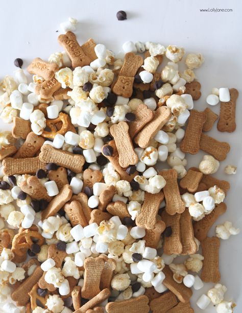 YUMMY Movie Popcorn mix with assorted "toppings" PLUS a free Secret Life of Pets movie themed DIY treat holder! Puppy Party Snack Ideas, Puppy Chow Party Favor, Puppy Pajama Party, Howloween Dog Party, Puppy Themed Snacks, Dog Themed Birthday Party Cake, Puppy Party Snacks, Dog Sweet 16 Party, 3rd Birthday Dog Theme