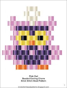 Free brick stitch seed bead earring pattern color chart. Seed Bead Patterns Free, Miyuki Beads Pattern, Beaded Earring, Brick Stitch Earrings, Beading Patterns Free, Brick Stitch Pattern, Seed Bead Patterns, Pink Owl, Bead Weaving Patterns