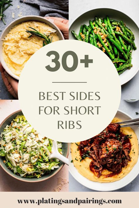 Wondering what to serve with short ribs for dinner? Look no further! I’ve got you covered with this handy guide. So, you can find the perfect side dish to complete your elegant short rib dinner in a hurry. Braised Short Ribs Side Dishes, Short Rib Meal Ideas, Short Rib Plating Ideas, Short Ribs Christmas Dinner, Beef Short Ribs Side Dish, Side Dishes For Korean Short Ribs, Sides For Korean Short Ribs, Short Ribs Dinner Ideas, What To Serve With Short Ribs