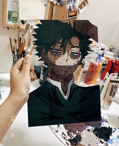 Anime Character Glass Painting, Dabi Glass Painting, My Hero Academia Glass Painting, Glass Anime Painting, Dabi Painting, My Hero Academia Painting, Manga Canvas, Anime Glass Painting, Anime Diys