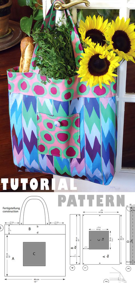 Rowan Shopping Bag Tutorial & Pattern Foldable Shopping Bag Pattern Free, Diy Grocery Bags Free Pattern, Grocery Bag Diy, Shopping Bag Tutorial, Diy Grocery Bags, Shopping Bags Diy, Grocery Bag Pattern, Shopping Bag Pattern, Bucket Hat Pattern