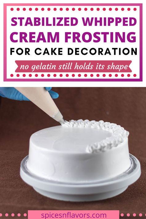 Stabilized Whipped Cream Frosting recipe that holds its shape and remains stiff making it perfect for cake decorations. Not only cakes, It’s the perfect topping for cakes, cupcakes, pies, cookies and more! There is absolutely no gelatin used. Wilton Whipped Icing Recipe, Whipped Topping Frosting Recipe, Sturdy Whipped Frosting, Stiff Cake Frosting Recipe, Wip Cream Frosting, Wipe Cream Frosting Recipes, How To Make Whipped Frosting For Cakes, Stable Whipped Frosting, Frosting For Fondant Cake