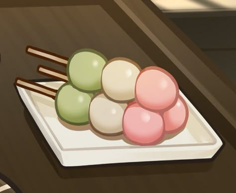 Anime Candy Food, Dango Wallpaper, Dango Aesthetic, Aesthetic Genshin Impact, Aesthetic Genshin, Genshin Aesthetic, Chinese Candy, Game Aesthetic, Foodie Art