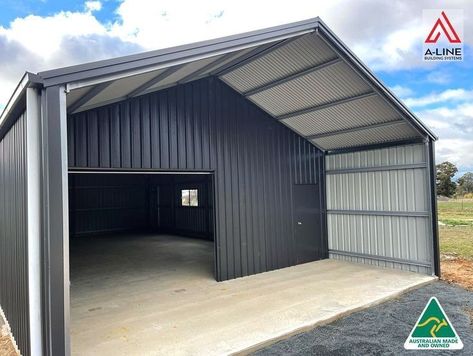 Steel Sheds Metal Buildings, Commercial Shed Design, Working Shed Ideas, Shed Shop Ideas, Steel Shed Ideas, Colorbond Shed, Steel Frame Garage, Shop Building Plans, Steel Garage Buildings