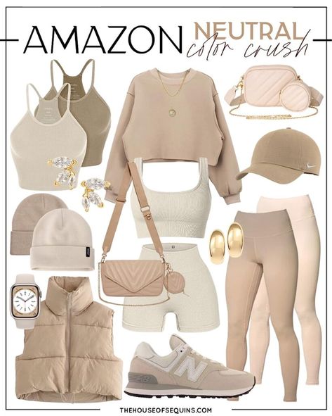 Neutral Color Gym Outfit, Sporty Athleisure Outfits, Mom Athleisure Style Fall, Neutral Workout Outfits Women, Athleisure Street Style Summer, Beige Athleisure Outfit, Shein Workout Outfits, Beige Workout Aesthetic, Classy Neutral Outfits