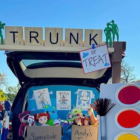 ❤️ParkTrends on Instagram: "❤️💙💙 @greatcrafternoon’s Toy Story Trunk or Treat theme. So creative!💛❤️💙 📸 @greatcrafternoon . #disneyhalloween #toystory #trunkortreat #disneyhalloween" Easy Disney Trunk Or Treat Ideas, Toys Story Trunk Or Treat, Dollar Store Trunk Or Treat Ideas, Disney Trunk Or Treat Ideas For Suv, Disney Theme Trunk Or Treat Ideas, Toy Story Truck Or Treat Ideas, Disney World Trunk Or Treat, Trunk Or Treat Ideas Toy Story, Movie Trunk Or Treat Ideas