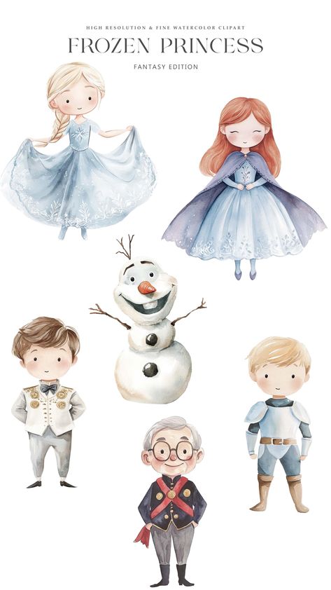 Frozen Illustration Art, Frozen Illustration, Disney Frozen Art, Skulls Animal, Glass Cloches, Winter Illustrations, Snowman Baby, Princess Clipart