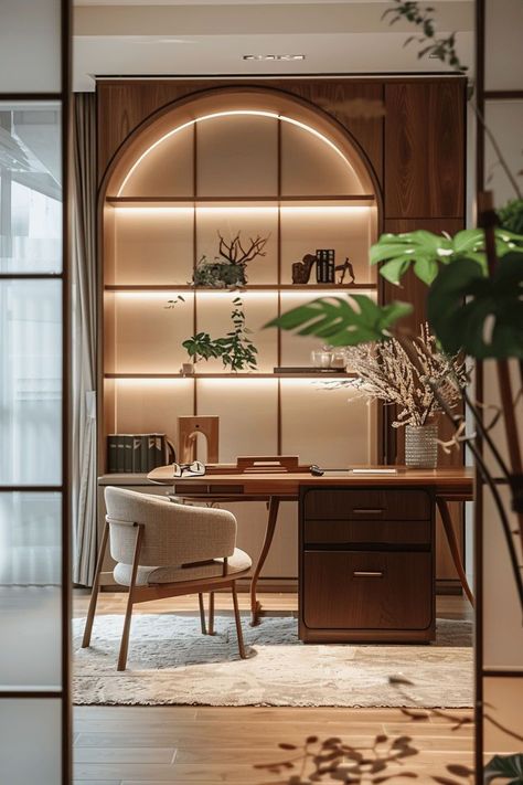 Title:  Modern Home Office Inspiration with a Touch of Nature Interior Design Studio Workspace, Office Sanctuary, Japandi Home Office, Tropical Office, Home Office Designs, Studio Workspace, Window Seating, Office Desk Designs, Design Studio Workspace