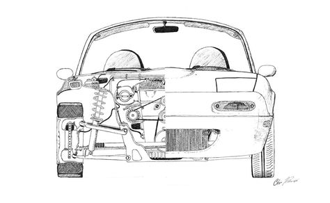 Miata Cutaway drawing I did - MX-5 Miata Forum Mazda Miata Drawing, Miata Sketch, Miata Drawing, Cutaway Drawing, Mx5 Nd, Mx5 Nc, Mx 5 Miata, Mazda Mx5 Miata, Miata Mx5