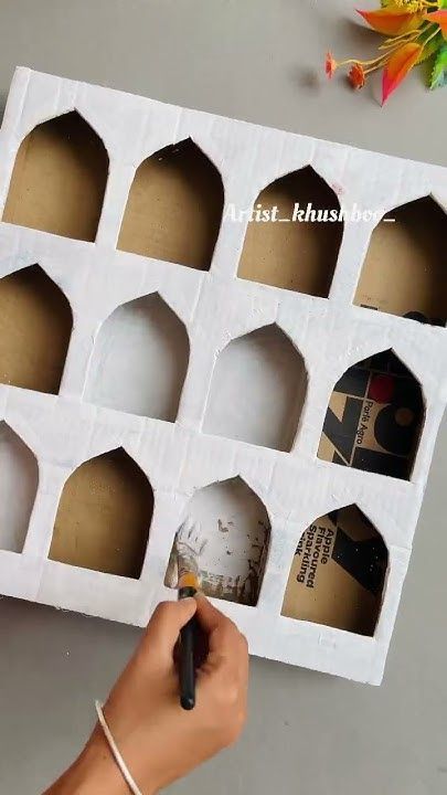 Diwali Decor With Cardboard, Diwali Decoration With Cardboard, Diy Diwali Decorations Cardboard, Waste Into Best Craft, Dipawali Decoration Craft, Diy Diwali Wall Decor, Diwali Decorations Lights Outdoor, Background Decoration For Ganpati, Diwali Decor Diy Ideas