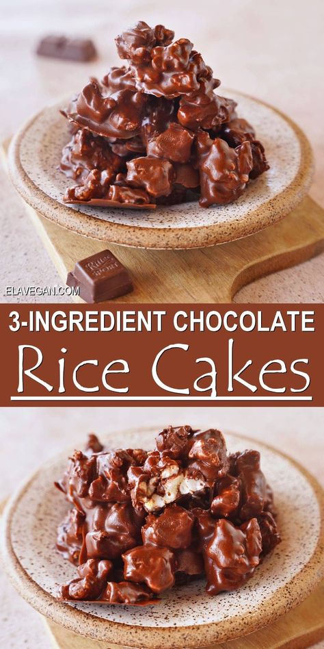 Try the TikTok viral chocolate rice cakes at home using just 3 ingredients and 5 minutes – A crunchy, slightly chewy, sweet, and delicious snack! #chocolatericecakes #ricecakedessert #ricecakebites #chocolatebites #elasrecipes | elavegan.com Rice Cakes Healthy, Low Calorie Sweets, Ella Vegan, Chocolate Rice Cakes, Rice Cake Snacks, Cakes At Home, Energy Bars Recipe, Rice Cake Recipes, Chocolate Bites