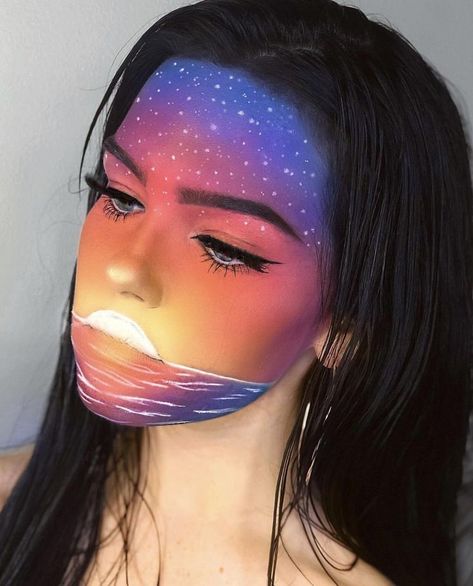 Maquillage Yeux Cut Crease, Sunset Makeup, Face Art Makeup, Face Paint Makeup, Amazing Halloween Makeup, Halloween Makeup Inspiration, Cool Makeup Looks, Colorful Eye Makeup, Makeup Eye Looks