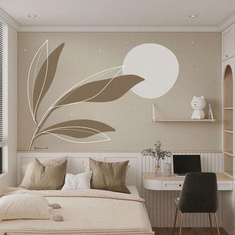 bedroom wall art ideas aesthetic Wall Murals Simple, Boho Wall Murals Painted, Pola Cat Dinding, Seni Mural, Bedroom Wall Decor Ideas, Wall Murals Diy, Room Wall Colors, Room Wall Painting, Art Bedroom Wall