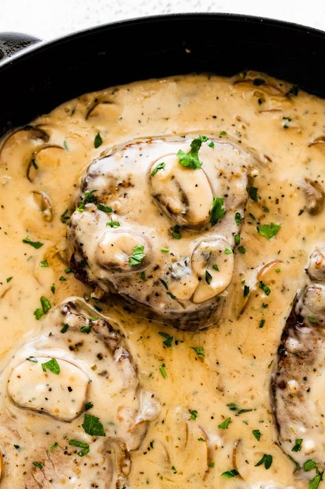 Steak Marsala Recipe with Mushroom Sauce - CucinaByElena Steak Marsala Recipe, Steak Marsala, Marsala Mushrooms, Marsala Sauce, Marsala Recipe, Button Mushroom, Marsala Wine, Juicy Steak, Mushroom Sauce