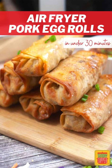 Air Fryer Egg Rolls (Pork Egg Rolls Recipe) Egg Rolls Pork, Air Fryer Egg Roll, Air Fryer Recipes Egg Rolls, Easy Egg Roll Recipe, Pork Egg Roll Recipes, Air Fryer Egg Rolls, Egg Roll Recipe, Homemade Egg Rolls, Air Fryer Pork