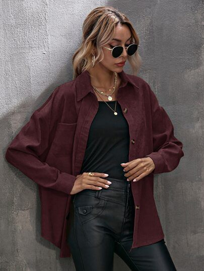 Bordeaux, Maroon Shirt Outfit, Long Sleeve Shirt Outfits, Drop Shoulder Blouse, Plain Tunic, Shirt Outfit Women, Maroon Shirts, Corduroy Shirt, Plain Shirt