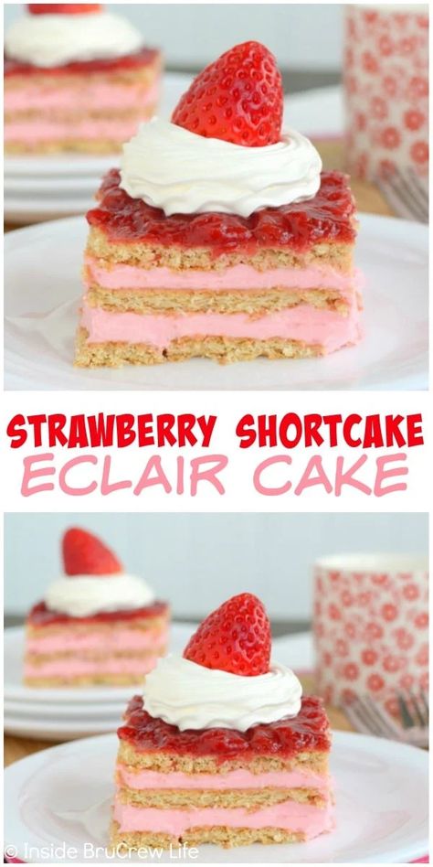 Strawberry Eclair Cake, Eclair Recipes, Cupcakes Fruit, Eclairs Dessert, Eclair Cake Recipes, Dessert Strawberry, Fruit Platters, Strawberry Pudding, Strawberries Chocolate