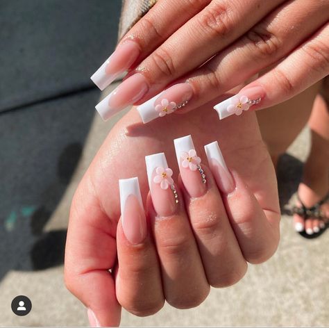 White Tip Acrylic Nails, Acrylic Nails Ideas, Summer Nails Art, Quince Nails, Nail Art Inspo, Quinceanera Nails, Acrylic Nails Nude, White Acrylic Nails, French Tip Acrylic Nails