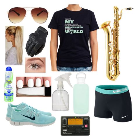 "Hard Core Marching Band camp" by kateeeeeeeeeeee ❤ liked on Polyvore featuring NIKE, MANGO, bkr, Benefit, Banana Boat and Korg Band Camp Outfits, Marching Band Camp, Camp Outfits, Marching Band Uniforms, Band Uniforms, Band Camp, Banana Boat, Camping Outfits, Marching Band