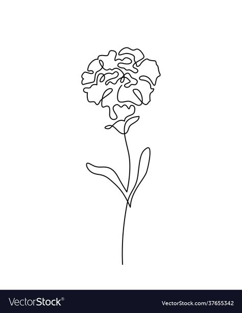 Line Art Carnation, One Line Carnation, Flower Vector Illustration, Flower Vector, Minimalist Drawing, Carnation Flower, Blossoms Art, Flower Logo, Floral Botanical