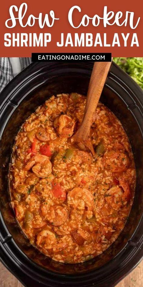 Jumbalaya Recipe Crock Pot, Shrimp And Sausage Crockpot, Shrimp Jambalaya Recipe Slow Cooker, Seafood Crock Pot Recipes, Shrimp And Sausage Crockpot Recipes, Shrimp And Rice Crockpot Recipes, Pescatarian Crockpot Meals, Shrimp Gumbo Recipe Slow Cooker, Crockpot Recipes With Shrimp