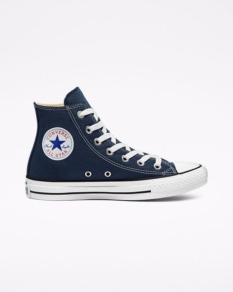 Navy Converse High Tops, Chuck Taylors Outfit, Blue Converse High Tops, Blue Converse Shoes, Navy Blue Converse, Navy Converse, Chuck Taylor Shoes, Womens High Top Shoes, Custom Chuck Taylors