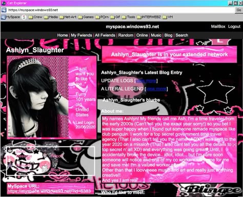 Old Myspace Profiles, 2000s Blog Aesthetic, Myspace Aesthetic Layout, Old Website Aesthetic, 2000s Website Aesthetic, Emo Layout, Spacehey Layouts, 2000s Website, Myspace Pictures