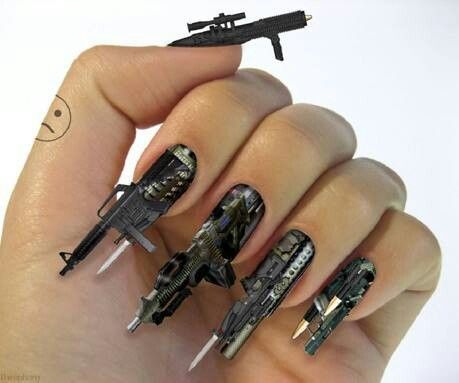 Machine gun Weird Nails, Crazy Nail Designs, Crazy Nail Art, Nail Art 3d, Nail Art Images, Crazy Nails, 3d Nail Art, Cool Nail Designs, Nail Decals