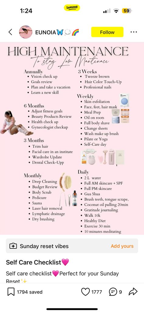 Monthly Maintenance Checklist Beauty, Beauty Supply List, Beauty Regimen Schedule, Beauty Maintenance Schedule, High Maintenance Routine, Change Mentality, Makeover Checklist, Beauty Schedule, Beauty Maintenance Routine